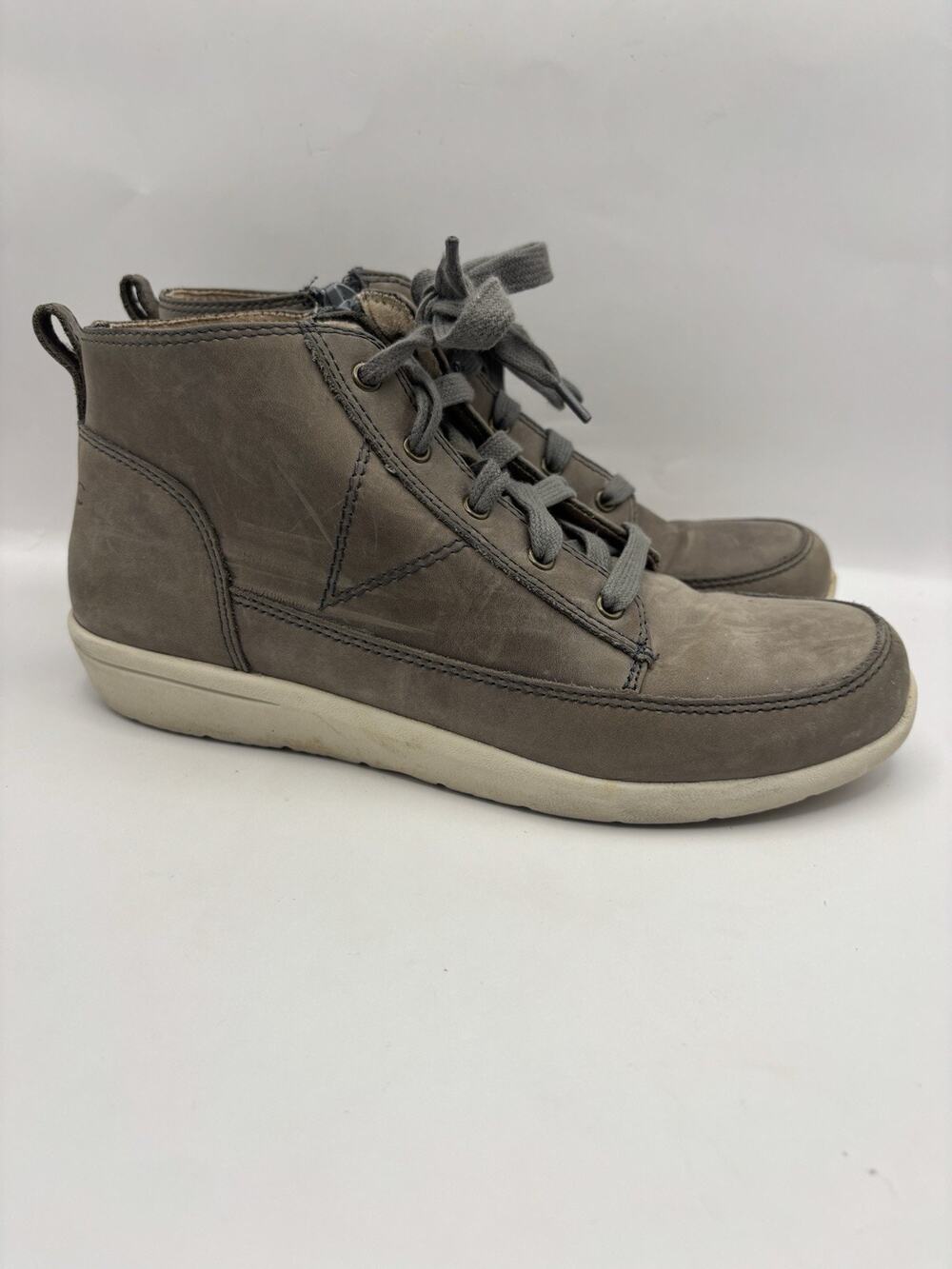 Vionic Shawna High Top Gray Nubuck Leather Sneaker Boots Women Size 6.5